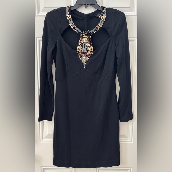 VENUS Dresses & Skirts - Venus Bodycon Dress Size 10 Black Beaded Party Wear Cotton Blend Knee Length